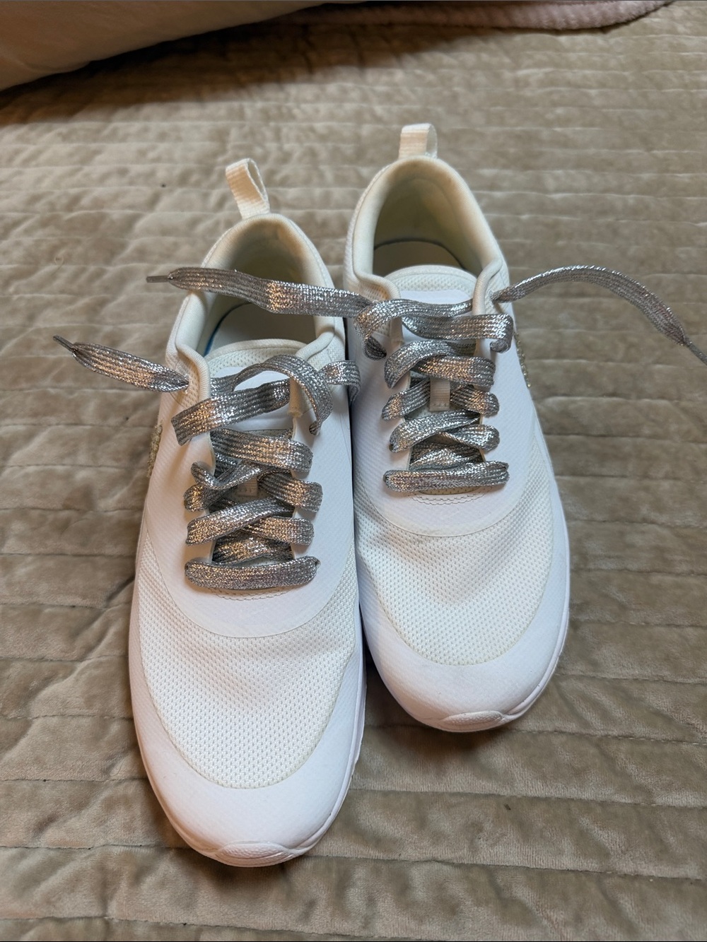 Nike Women’s White Sneakers with Silver Metallic Laces